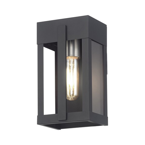 1 Light Black Small Outdoor Wall Lantern With Brushed Nickel Candles